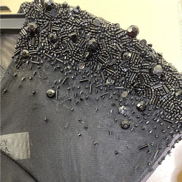 Badgley Mischka Embellished Cap Sleeve Sheath Dress Size 6 Solid Black - Picture 4 of 8